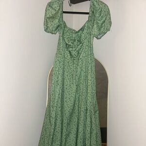 Green Floral Puff Sleeve Dress